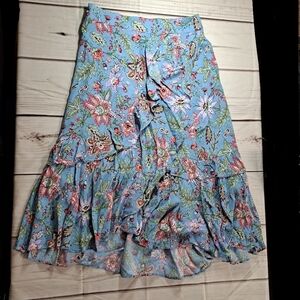 LOFT Blue Floral Midi Skirt